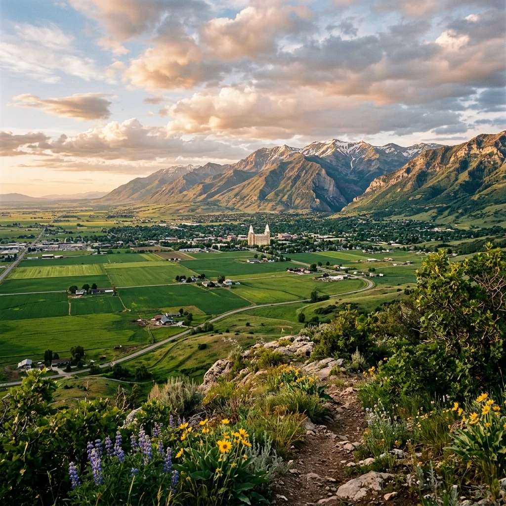 Logan Cache Valley agricultural fields and Bear River range