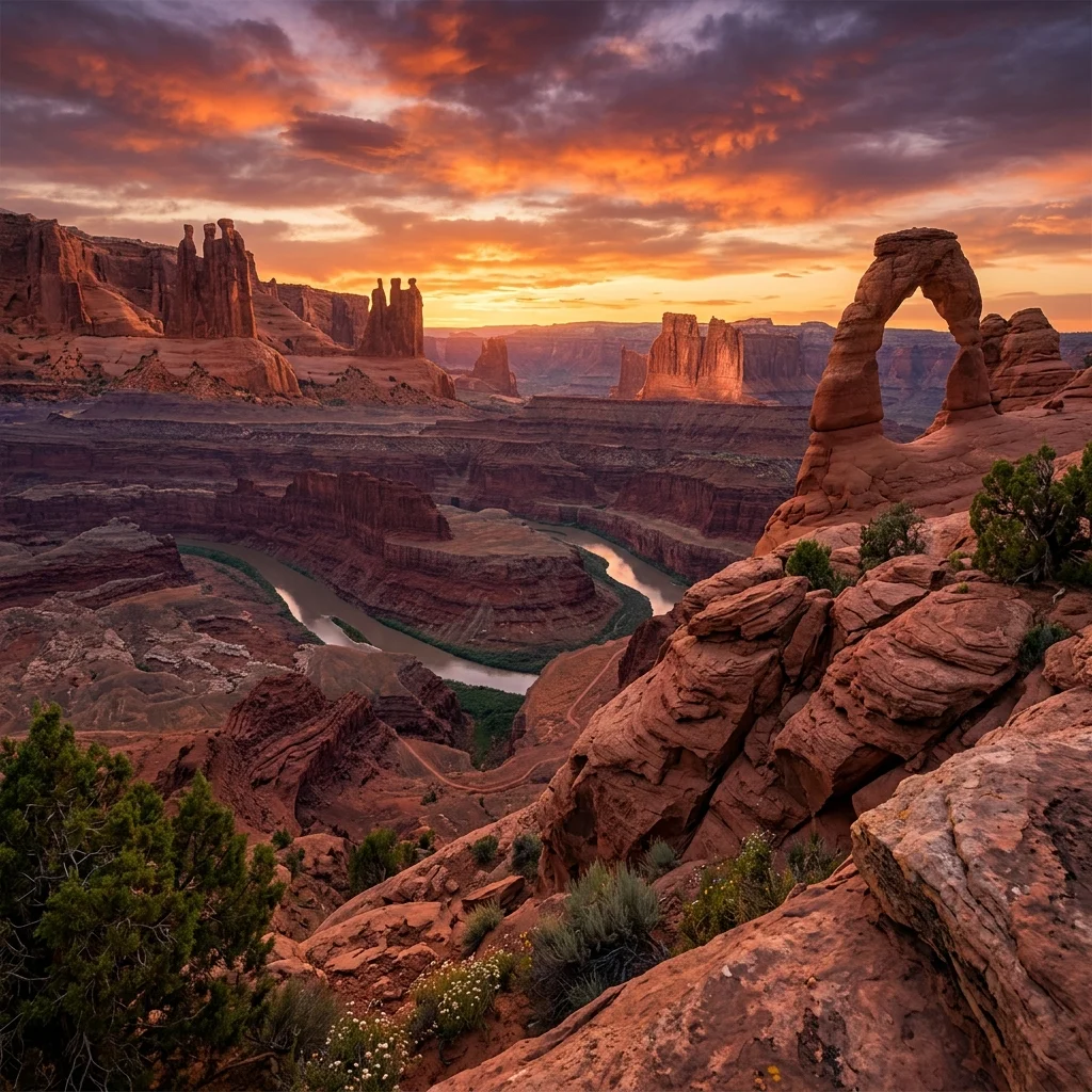 Moab Red Rock canyons and Arches National Park landscape