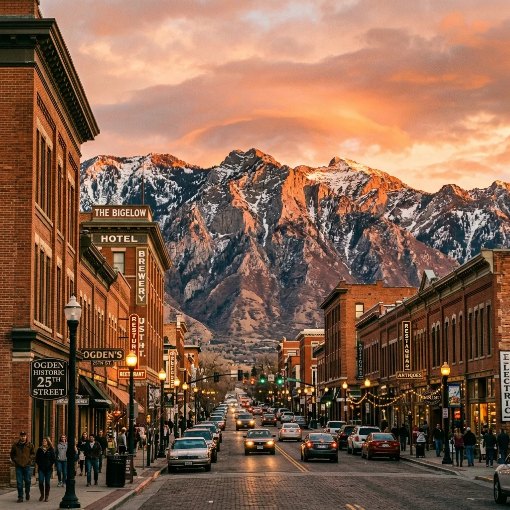 Ogden Historic 25th Street and Mountain Backdrop