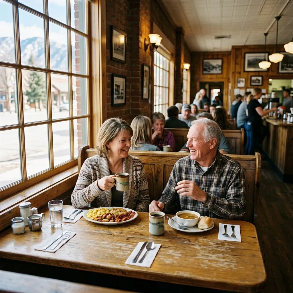 Warm local Utah cafe table scene with natural window light and inviting community atmosphere