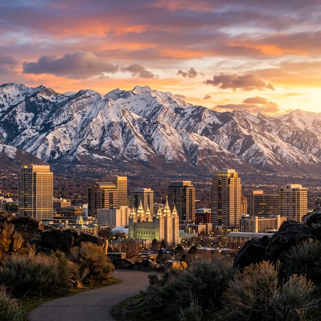 Salt Lake City Skyline and Wasatch Mountains