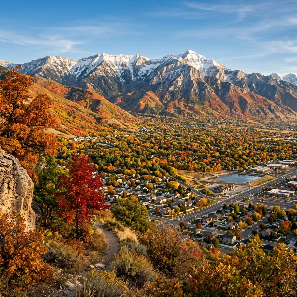 Orem, Utah looking towards Mount Timpanogos in autumn colors