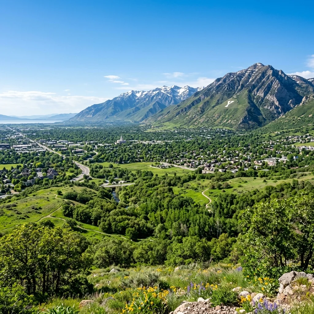 Provo, Utah landscape showing Y Mountain under clear skies