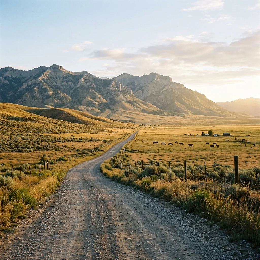 Rush Valley, Utah grassy range field and Oquirrh mountains