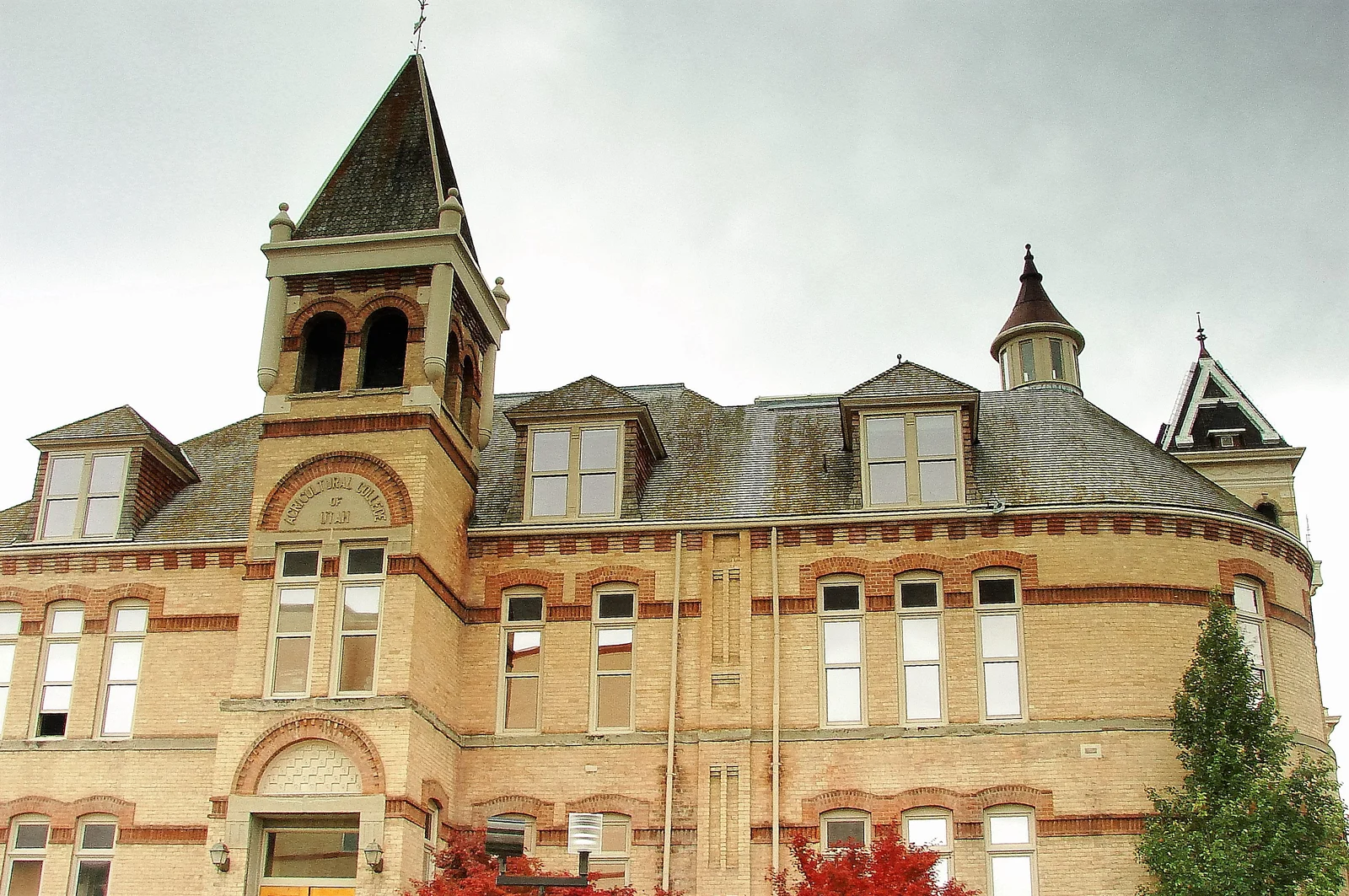 Historic Old Main building on Utah State University campus in Logan