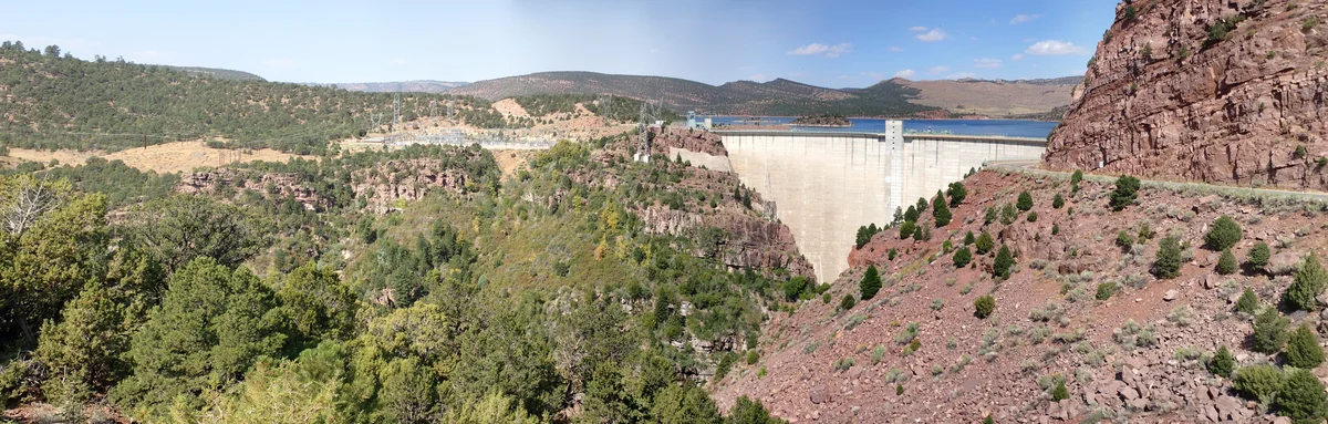 Flaming Gorge Dam spanning the Green River canyon in Daggett County