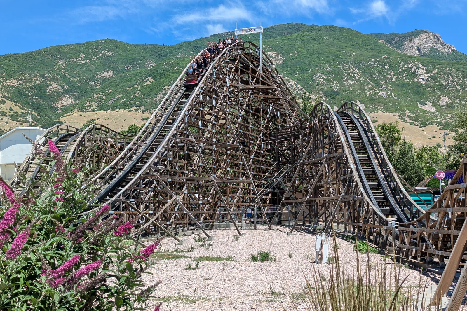 Historic wooden roller coaster at Lagoon Amusement Park in Farmington